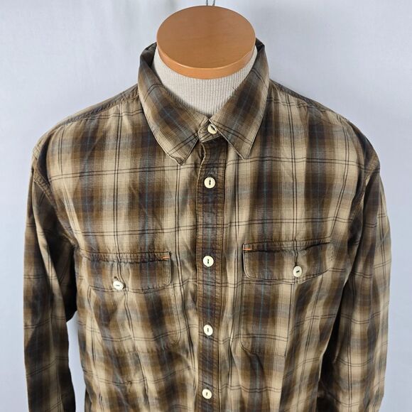 Orvis Trout Bum Shirt Men's Large Brown Plaid Button Down Long Sleeve - Picture 2 of 16